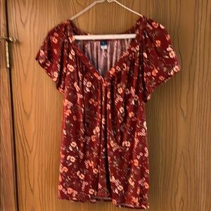 Old Navy Floral Burgundy Medium Tall Size Blouse